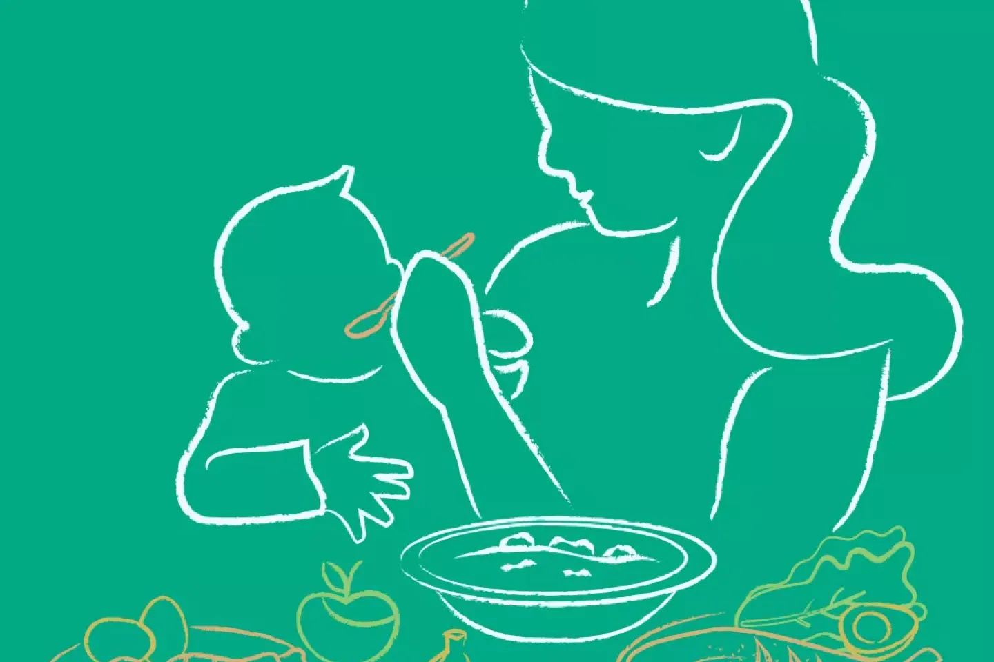 Drawing of woman feeding child
